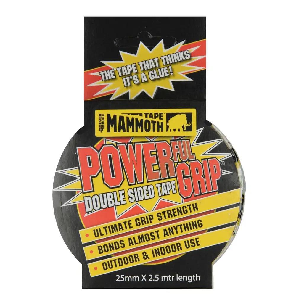 Everbuild 2POWERGRIP25 Mammoth Powerful Grip Tape, Reinforced Double Sided Tape, Clear, 25 mm x 2.5 m - Builders Emporium