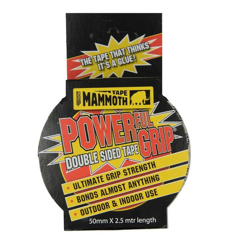 Everbuild 2POWERGRIP50 Mammoth Powerful Grip Tape, Reinforced Double Sided Tape, Clear, 50 mm x 2.5 m - Builders Emporium